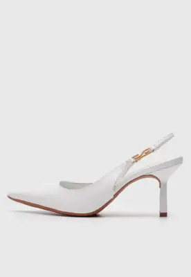 Scarpin Slingback Santa Lolla Logo Metalizado Branco | Dafiti (BR)