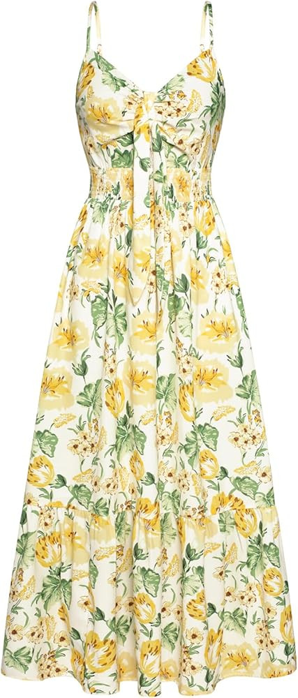 GRACE KARIN Women's 2025 Summer Maxi Dress Floral Tie Front Spaghetti Strap Casual Boho Beach Flo... | Amazon (US)