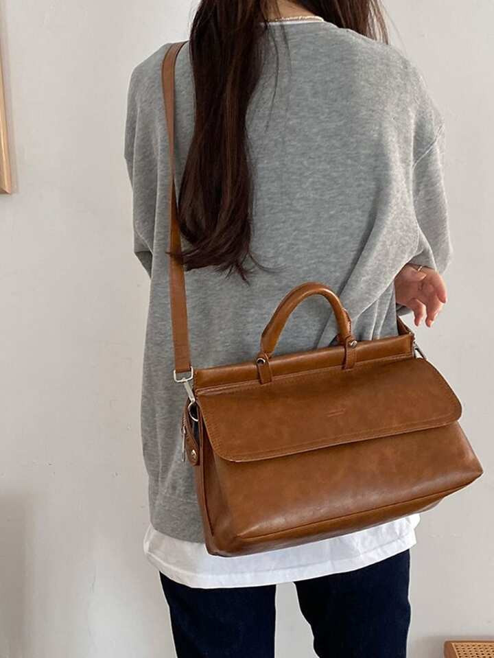 Brown Vintage Large Capacity Messenger Bag/document Bag/crossbody Bag Suitable For Daily Work/sch... | SHEIN