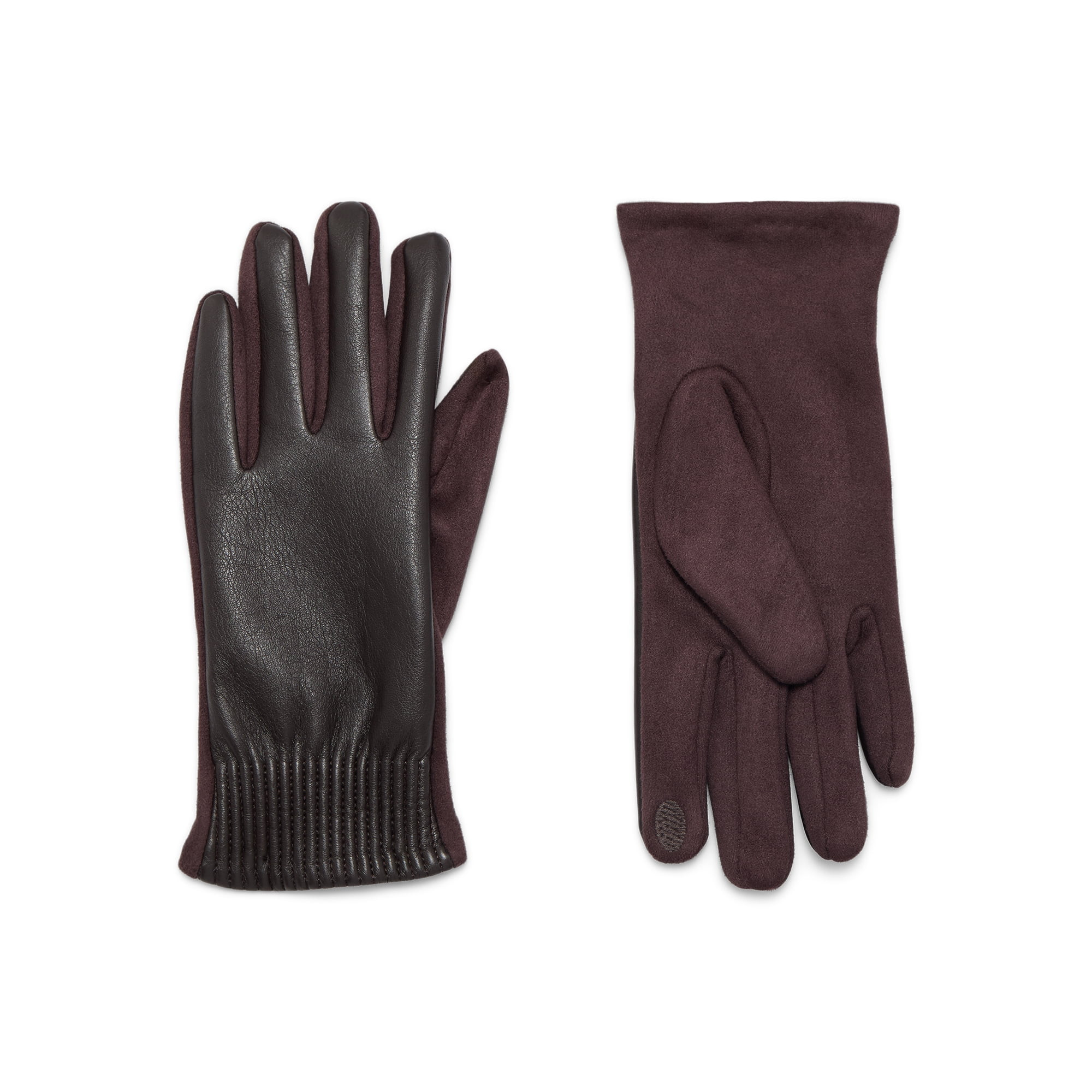 Time and Tru Women's Pleated Cuff Faux Leather Gloves, Chocolate, Size S/M | Walmart (US)