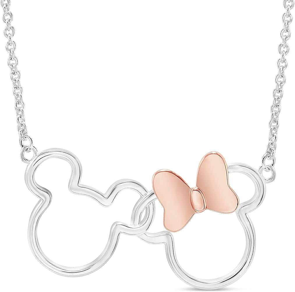 Disney Mickey and Minnie Mouse Jewelry for Women, Interlocking Mickey and Minnie Pendant Necklace; S | Amazon (US)