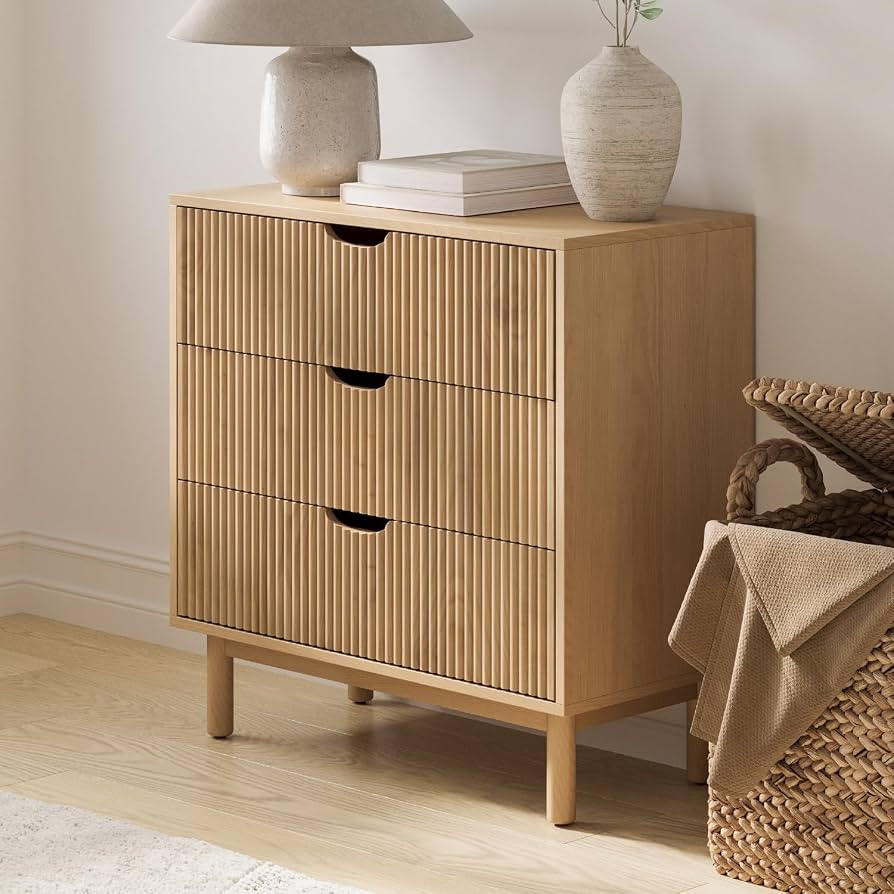 Fluted 3 Drawer Dresser - Large Nightstand with Ample Storage - Living Room and Bedroom Furniture... | Amazon (US)