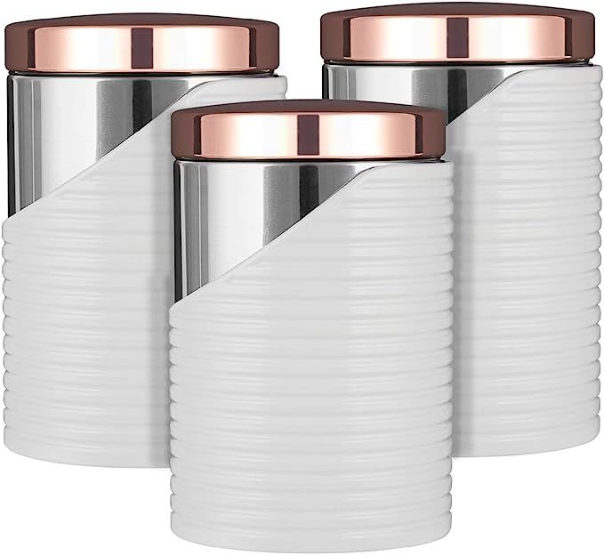 TOWER Linear T826001RW Canisters, Stainless Steel, White and Rose Gold, 11.6 x 11.6 x 17 cm, Set ... | Amazon (US)