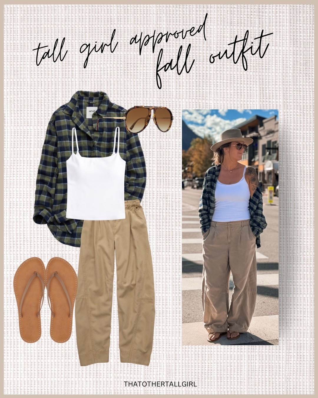 Large tank & flannel, large long pants, 11 wide flip flops

#LTKTall #LTKOver40