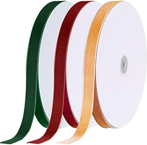 3 Rolls Christmas Velvet Ribbon Single Face Velvet Ribbon Vintage Velvet Satin Ribbon Wide Solid ... | Amazon (US)