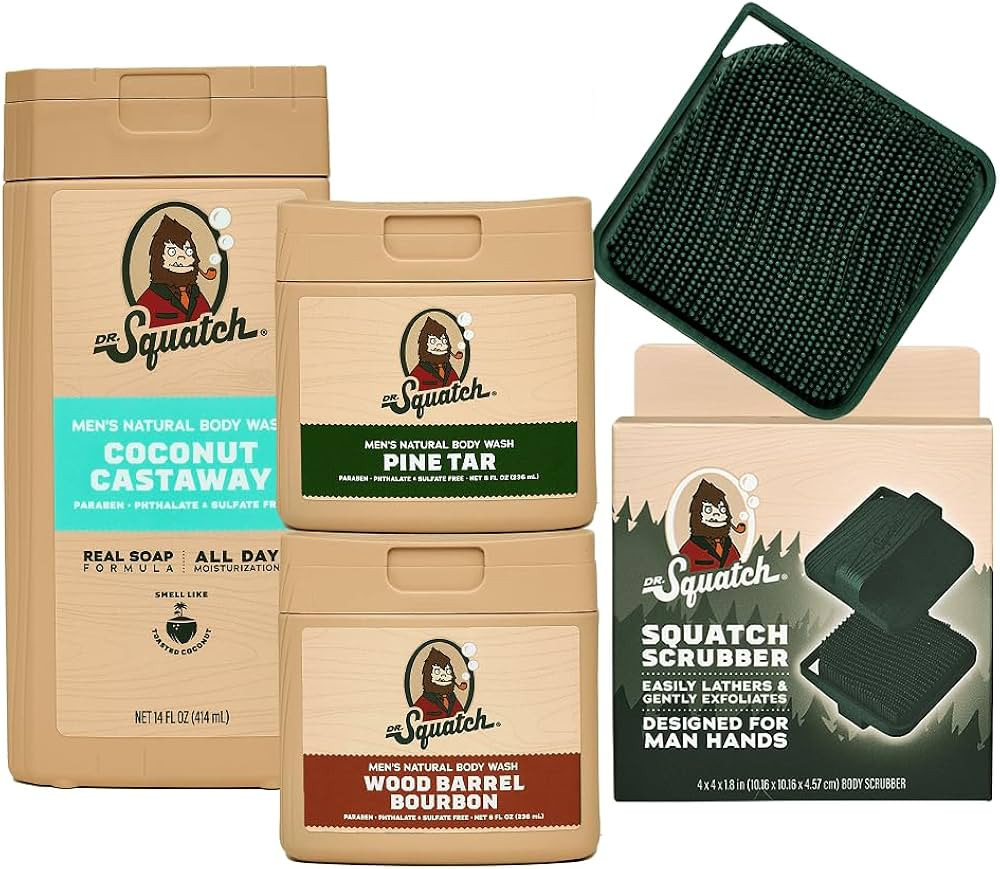 Dr. Squatch NEW Natural Body Wash for Men - Non-Exfoliating - Coconut Castaway (14 oz) + Wood Bar... | Amazon (US)