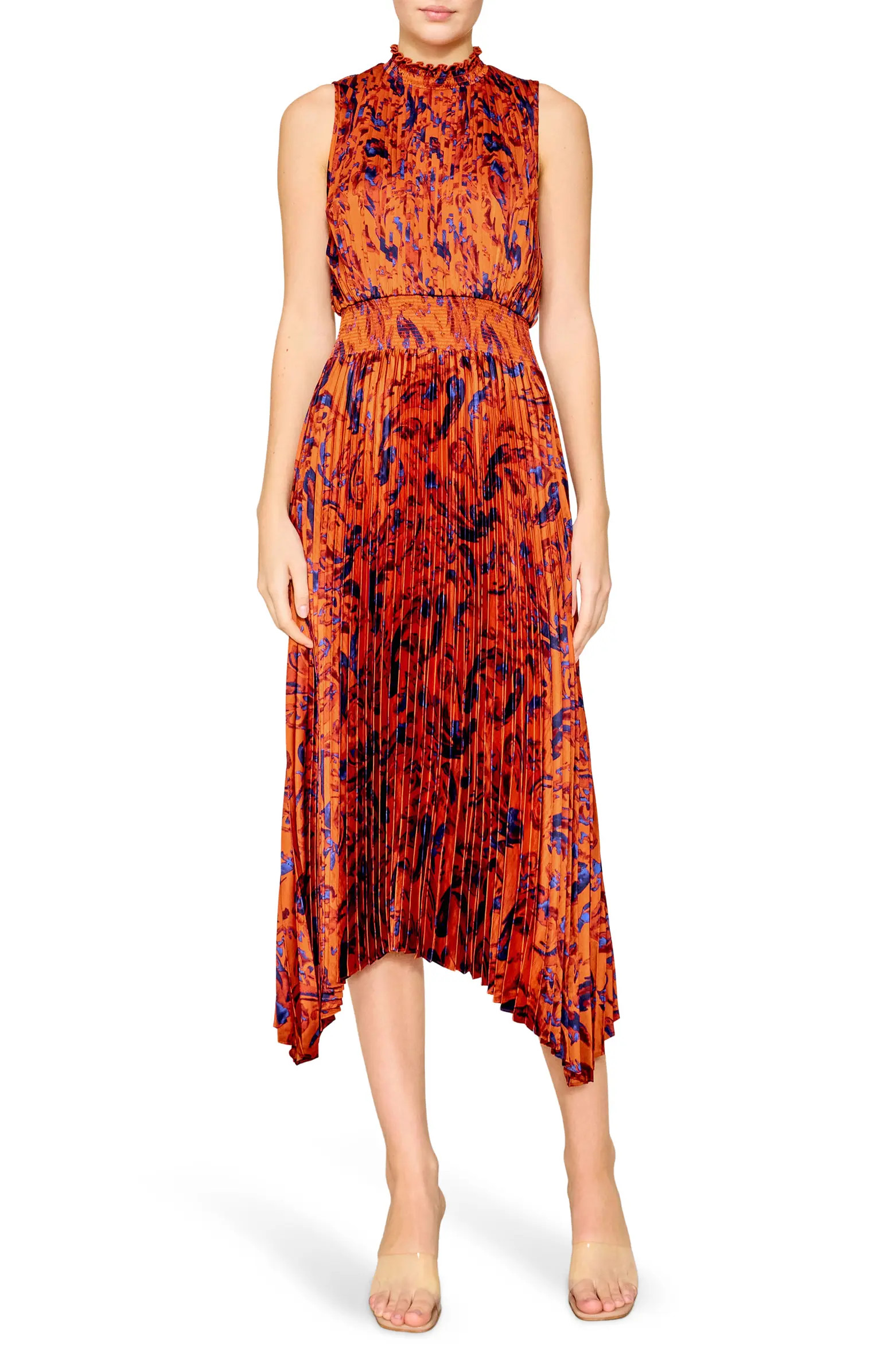 MELLODAY Paisley Pleated Handkerchief Hem Dress | Nordstrom | Nordstrom