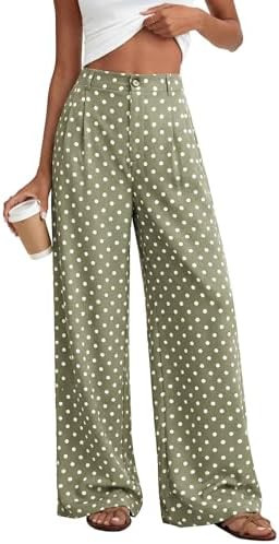 KIRUNDO Dress Pants Women 2026 Summer Polka Dot Palazzo Wide Leg Trousers Flowy Business Casual S... | Amazon (US)