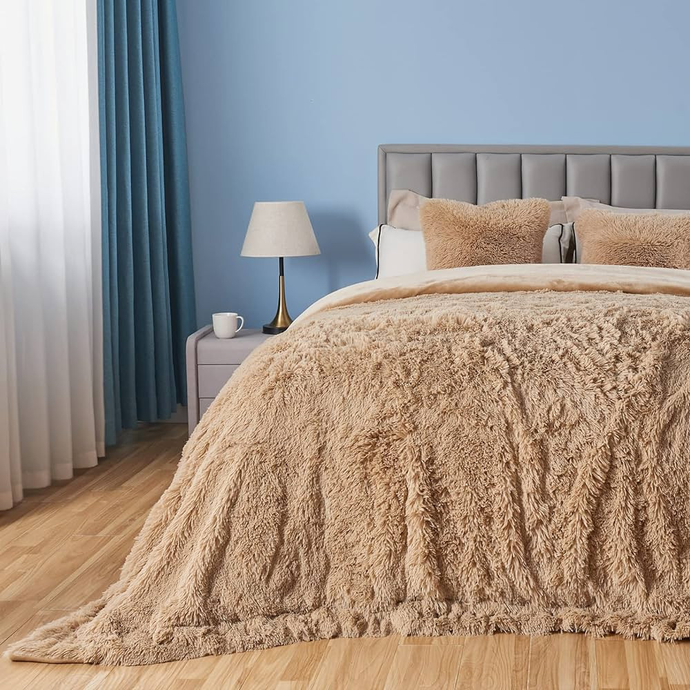 GONAAP Fuzzy Faux Fur Throw Blanket Queen Size Brown Super Soft Cozy Plush Fuzzy Shaggy Blanket f... | Amazon (US)