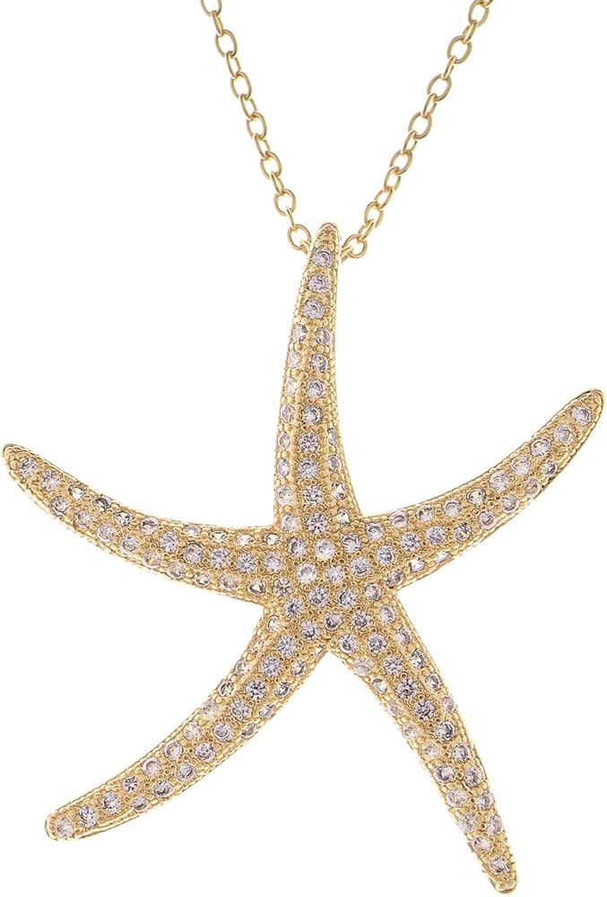Alilang Silvery Tone Shine Crystal Rhinestones Ocean Starfish Beach Pendant Necklace | Amazon (US)