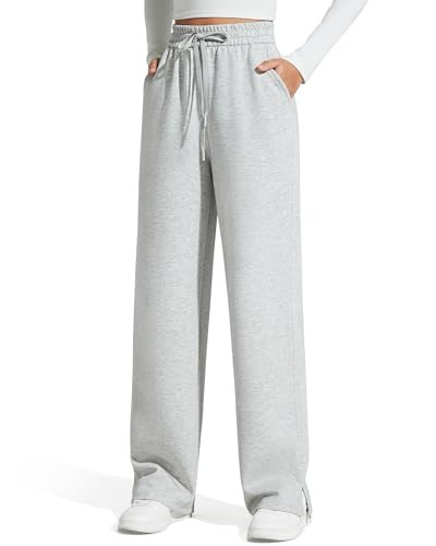 G4Free Smoofit Women's Wide Leg Sweatpants High Waisted Drawstring Side Slit Casual Lounge Pants with Pockets Travel Trousers(Medium Heather,XXL,Petite) | Amazon (US)