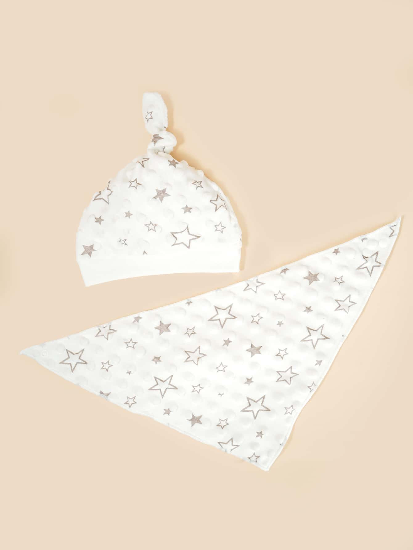 2pcs Baby Star Pattern Bandana Bib & Hat Set | SHEIN