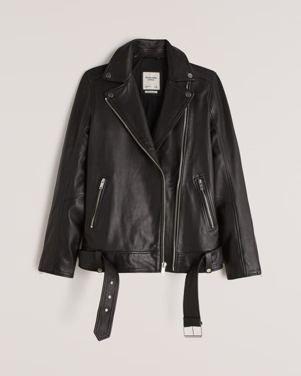 Women's Genuine Leather Biker Jacket | Women's | Abercrombie.com | Abercrombie & Fitch (US)