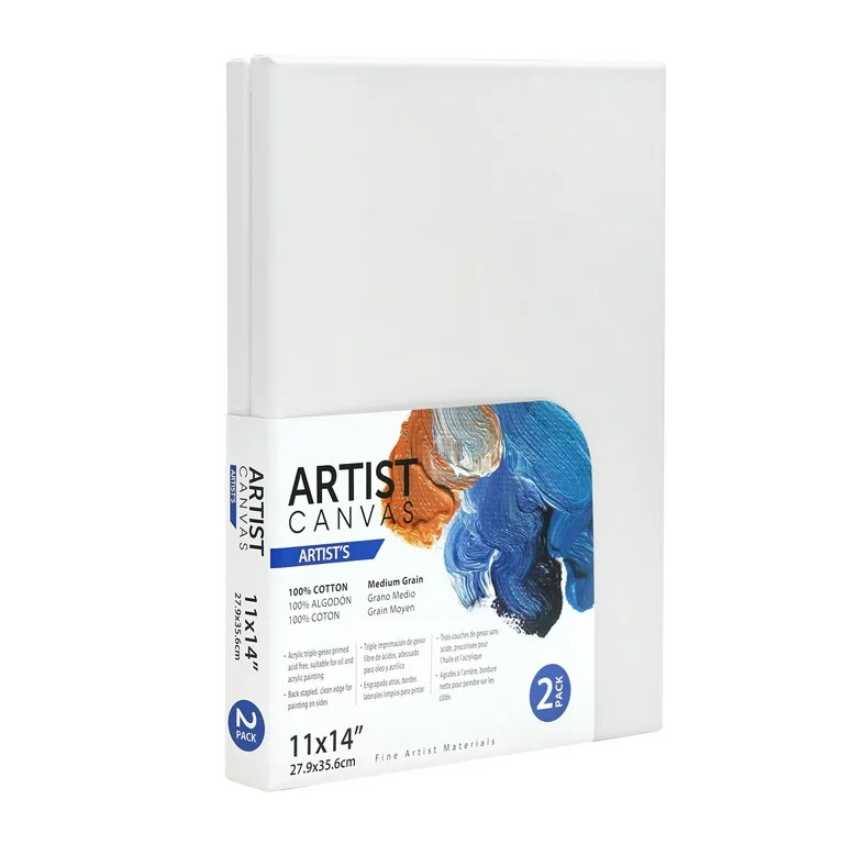 Artist Stretched Canvas, 11"X14", 2 Pack, 100% Cotton Acid Free, White, Deluxe Canvas, For All Sk... | Walmart (US)