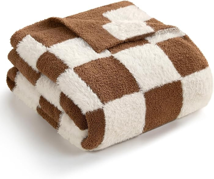 Snuggle Sac Brown Checkered Throw Blanket Faux Fur Microfiber Blankets for Couch,Cozy Soft Warm Blanket for Sofa Bedroom Living Room,Brown Checker,50x60 inches | Amazon (US)