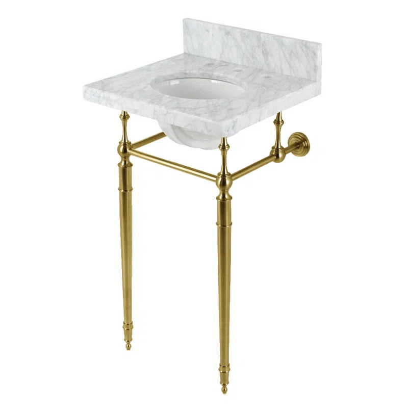 KVPB1917M387ST Kingston Brass Edwardian White/Gold Oval Console Bathroom Sink with Overflow | Wayfair North America