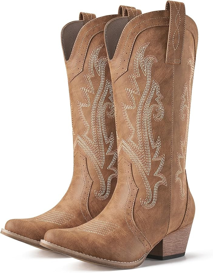 HISEA Rollda Cowboy Boots for Women, Cowgirl Boots, Comfortable Western Boots with Pointed Toe St... | Amazon (US)