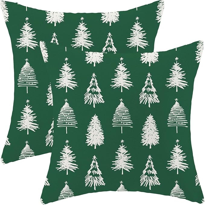 AEIOAE Christmas Pillow Covers 18x18 Inch Set of 2 Green Cream Christmas Trees Throw Pillows Case... | Amazon (US)