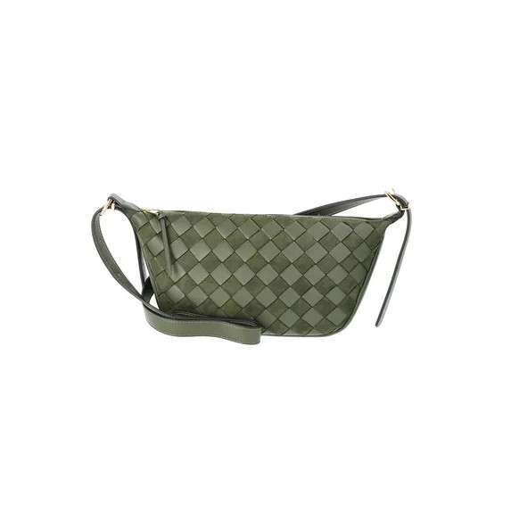 Time and Tru Women's Woven Faux Leather and Suede Sling Crossbody Bag, Olive | Walmart (US)