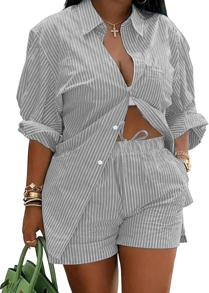 Ulovmi 2 Piece Sets For Women Summer Striped | Amazon (US)