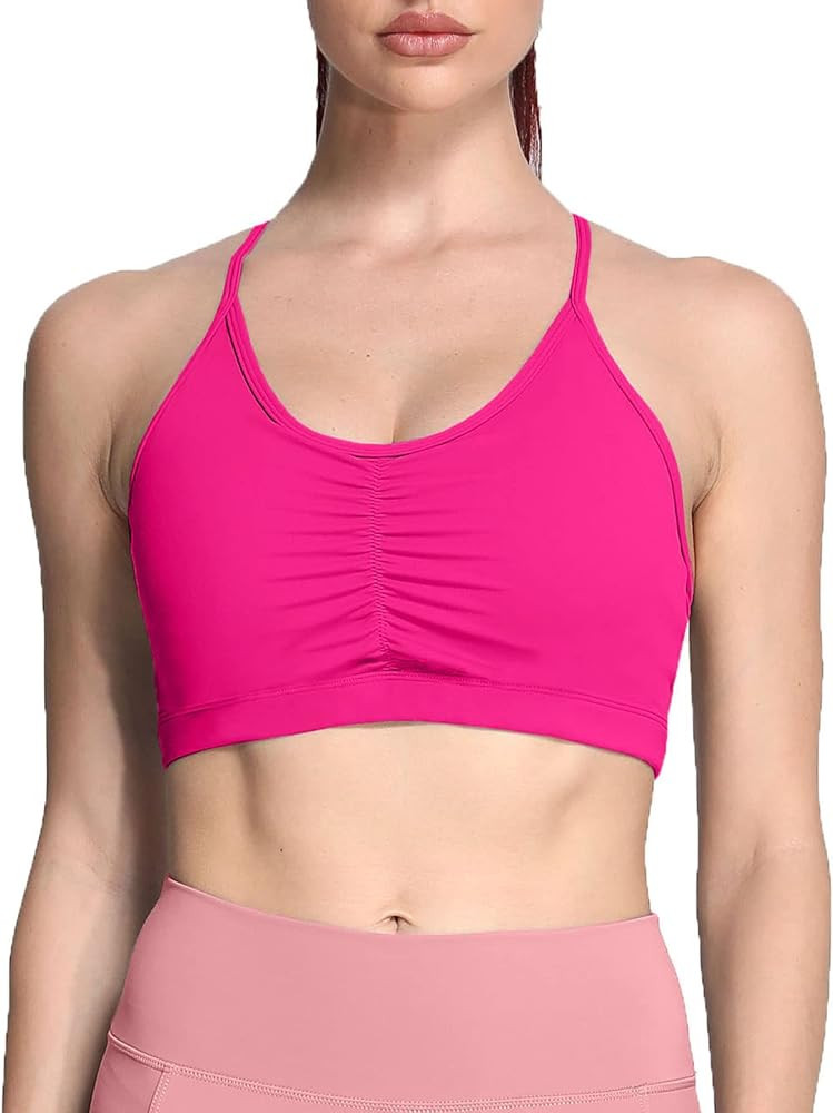 Aoxjox Sports Bras for Women Workout Fitness Ruched Training Baddie Cross Back Yoga Crop Tank Top | Amazon (US)
