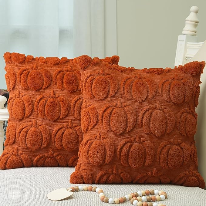 GEEORY Fall Pillow Covers 18 x 18 Inch Set of 2, Fall Decorations Pumpkins Soft Plush Fluffy Faux... | Amazon (US)