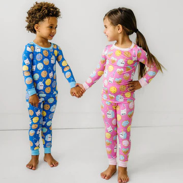 Blue Cookies & Milk Two-Piece Bamboo Viscose Pajama Set | Little Sleepies