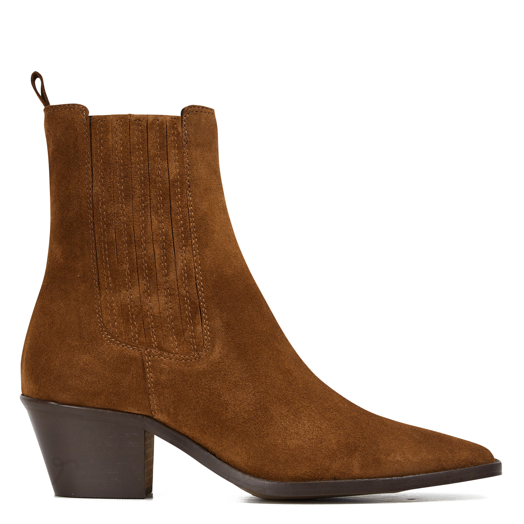 Bottines western talons mi-hauts en cuir velours birman | Marron | Printemps.com (FR & UK)