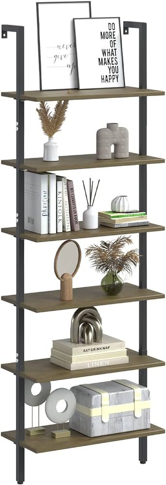 Wolawu Ladder Shelf Black 6 Tiers Modern Bookshelf Room Organizer Open Tall Wall Mount Bookcase S... | Amazon (US)
