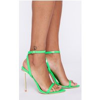 Neon Green Pu Pointed Toe Barely There Gold Metal High Heeled Sandals | PrettyLittleThing CAN