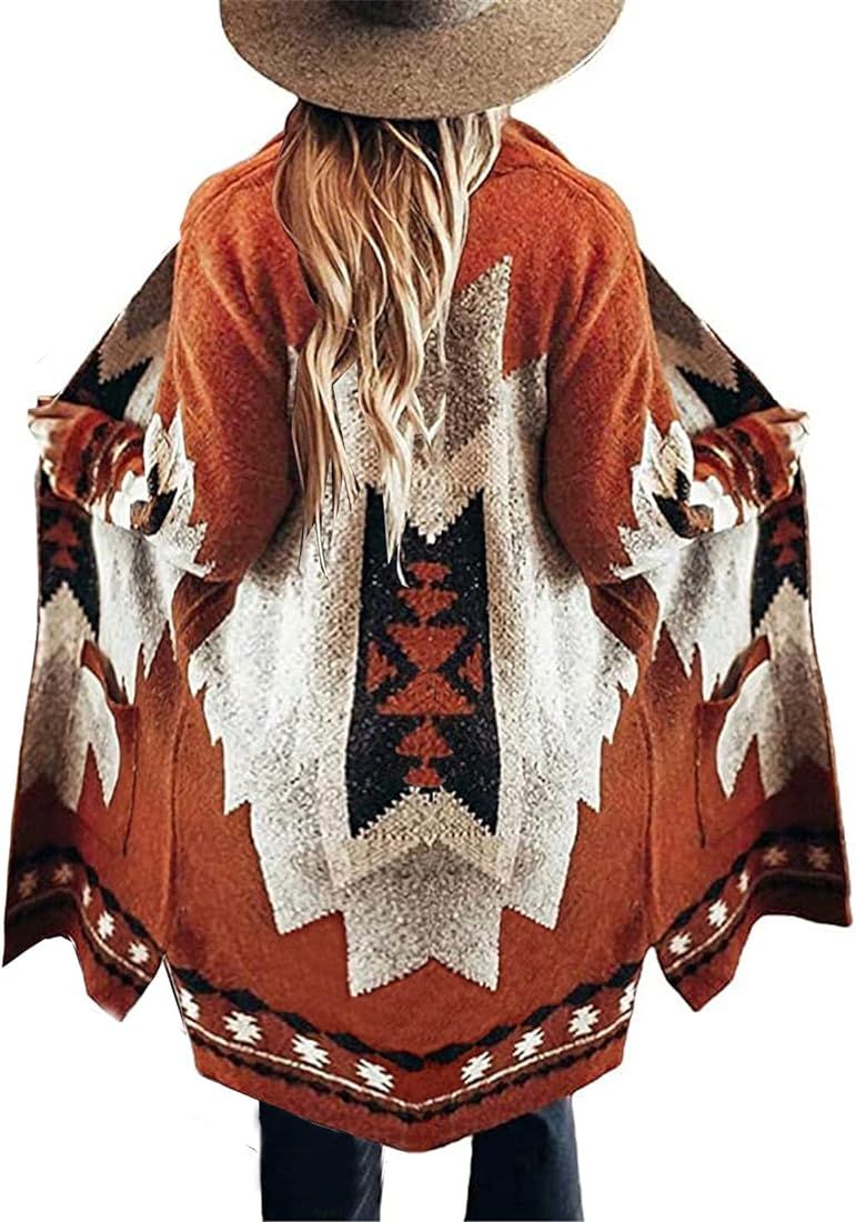 Jawint Women Vintage Tribal Knitted Cardigan Sweater Coat Western Casual Open Front Outwear with ... | Amazon (US)