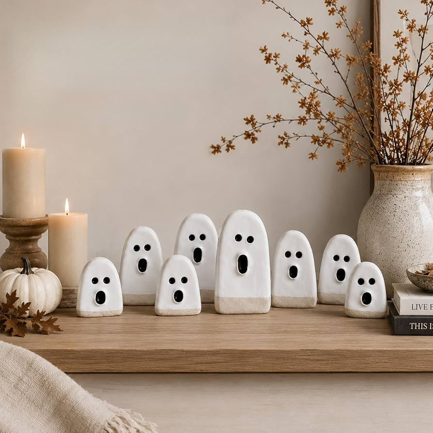 Amyhill 8 Pcs Halloween Terracotta Ghost Decor, Ceramic Figurines, 5 Sizes | Amazon (US)