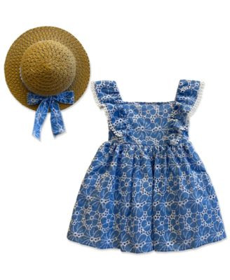 Girls' 2T-6X Eyelet Round Neck Sundress with Hat | Macy's