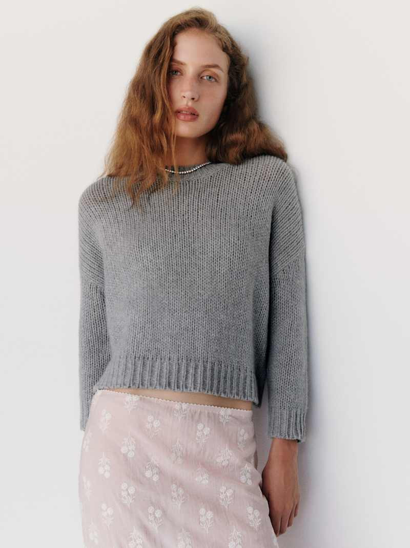 Reformation Cleo Cashmere Cropped Crew Sweater Grey XL | Reformation (Global)
