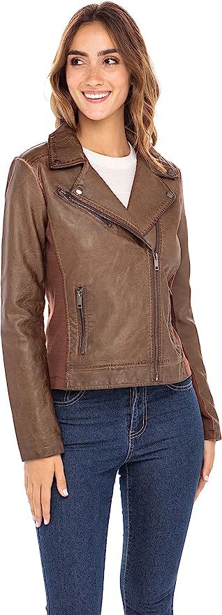 Sebby Collection Women's Jackets Faux Leather Moto Biker Jacket | Amazon (US)