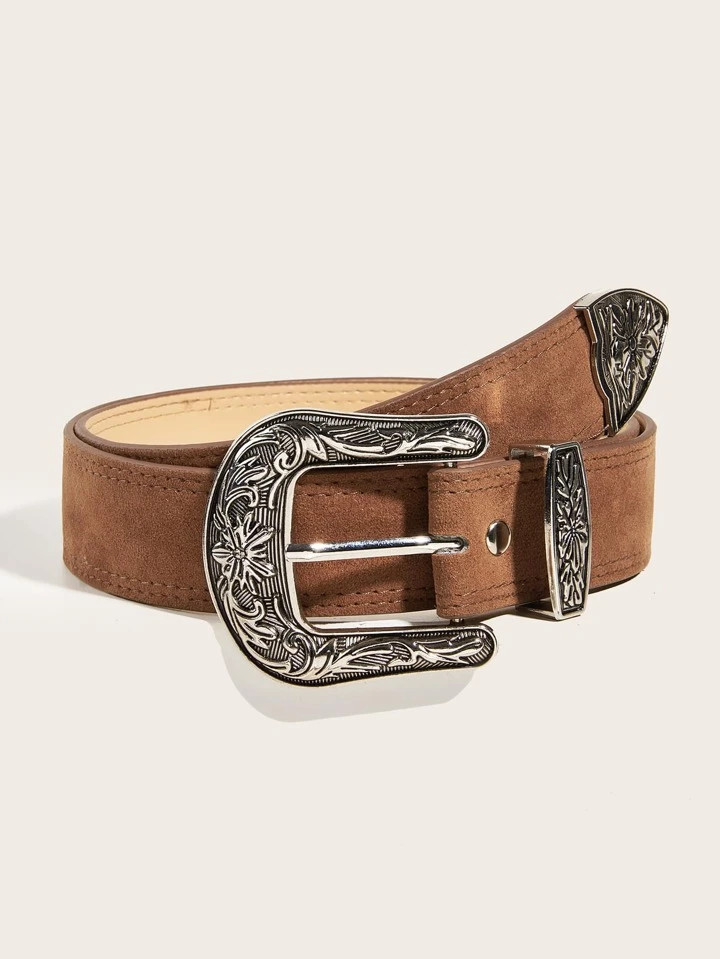 Flower Textured Buckle Western Belt | SHEIN