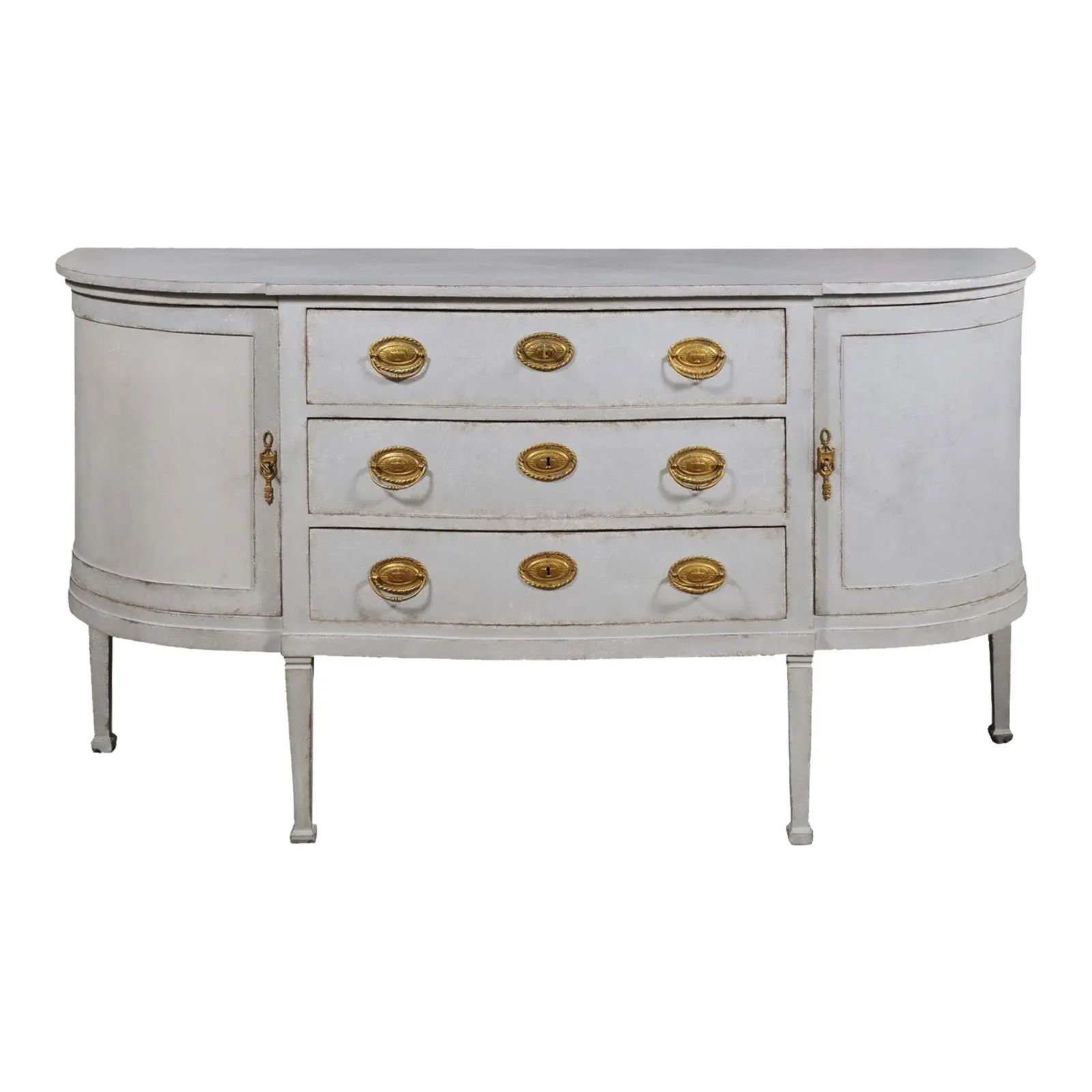 1830s European Painted Demilune Sideboard with Three Drawers and Rounded Doors | Chairish