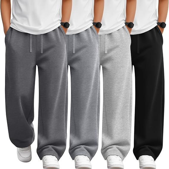 4 Pack Boys Sweatpants Lightweight Baggy Pants Teen Youth Straight Leg Open Bottom Casual Athleti... | Amazon (US)