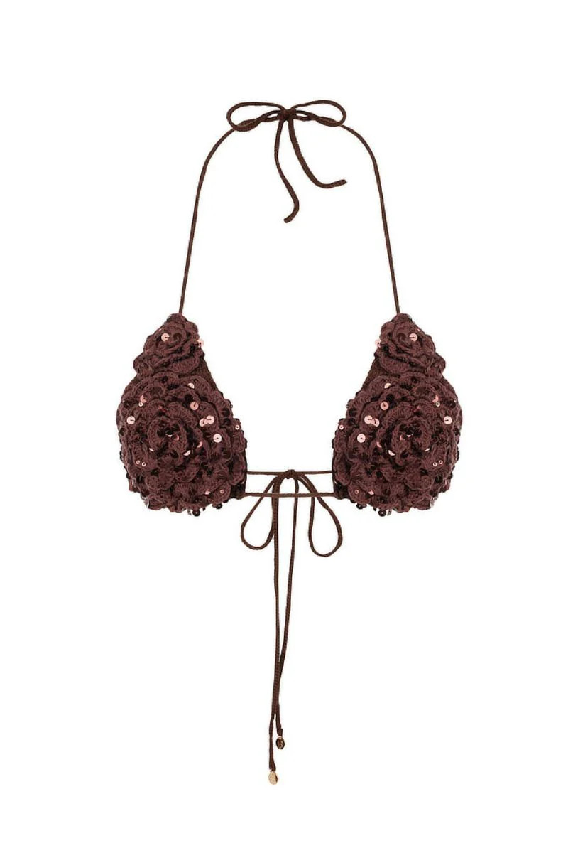 SEQUIN ESPRESSO HAND-CROCHET FLOWER BRA TOP | Mirel Prentice | CULT MIA | CULT MIA UK LTD