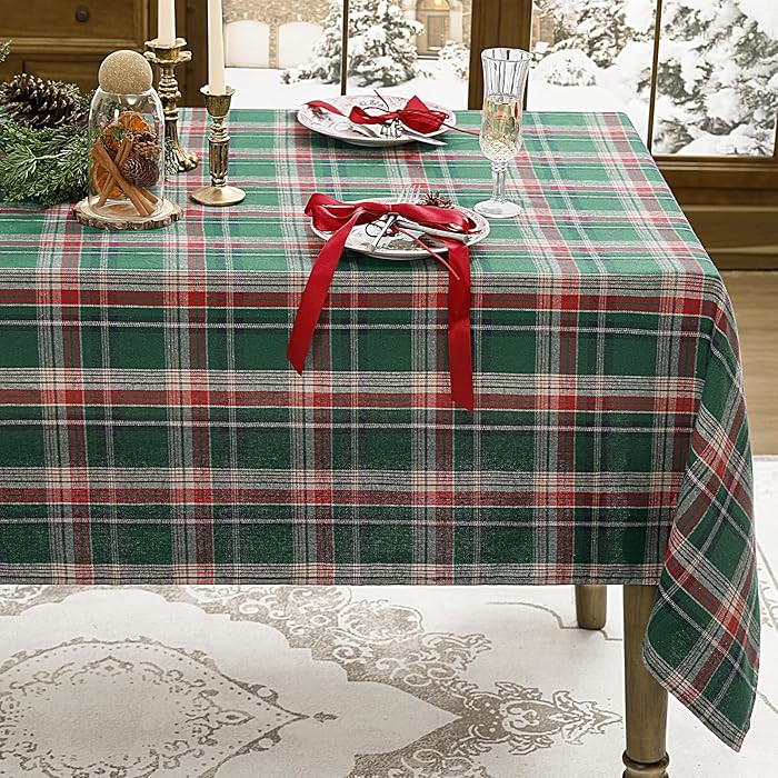 Romanstile Christmas Checkered Tablecloth Rectangle - 54 x 80 Inch - Green Buffalo Plaid Cotton F... | Amazon (US)