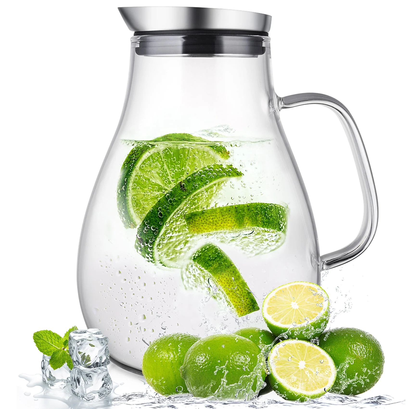 SUSTEAS 2 Liter Glass Pitcher, Water Pitcher with Removable Lid And Wide Handle, Easy Clean Juice... | Walmart (US)