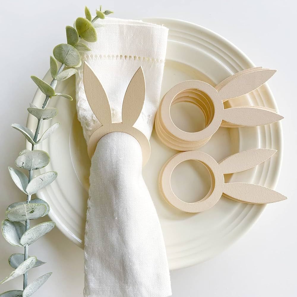 Easter Napkin Rings Set of 20, Bunny Napkin Ring for Table Setting, Spring Handmade Wood Serviett... | Amazon (CA)