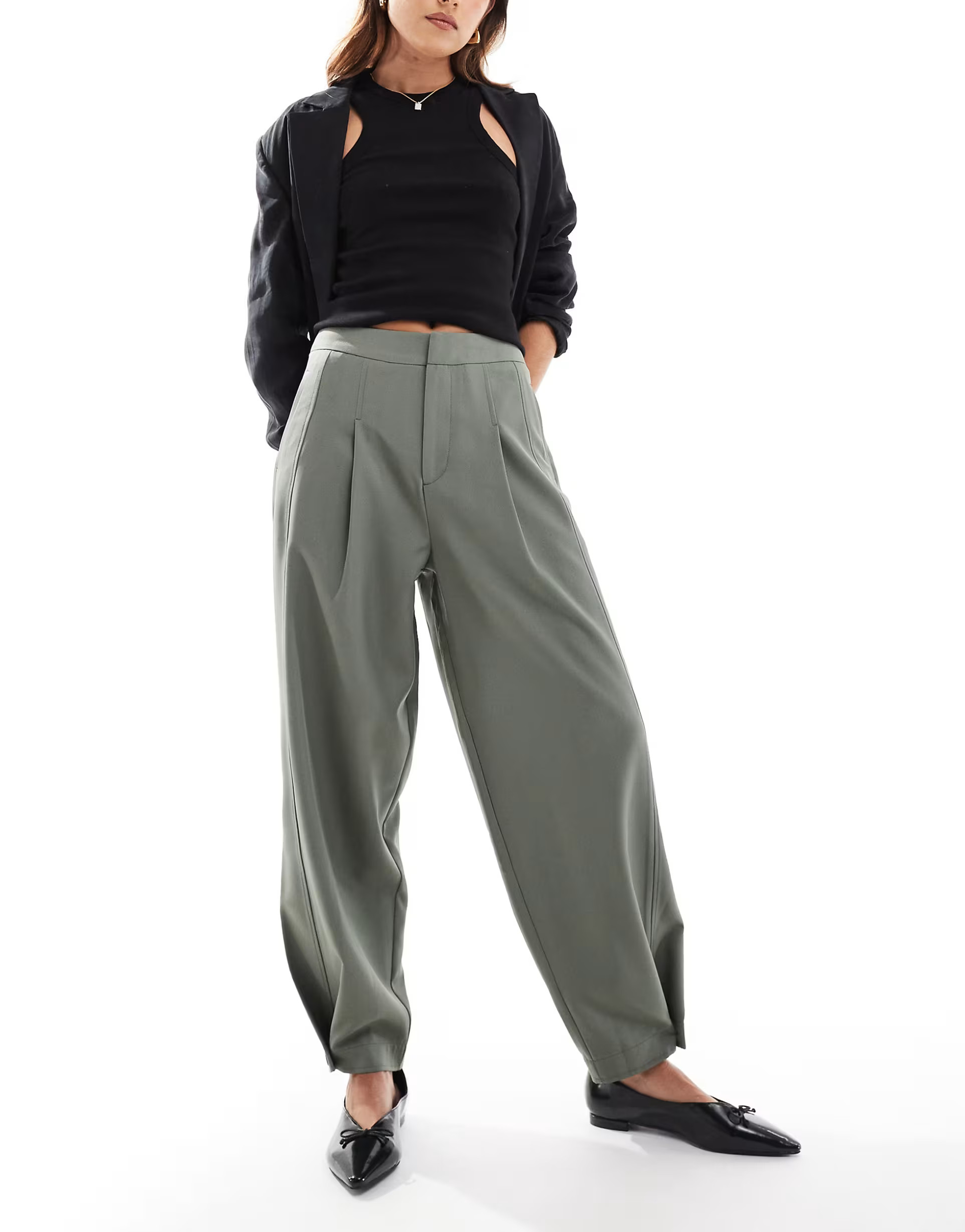 ASOS DESIGN button hem barrel tailored trouser in khaki | ASOS | ASOS (Global)