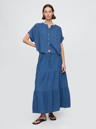 Crinkle Gauze Denim Tiered Maxi Skirt | Gap (US)