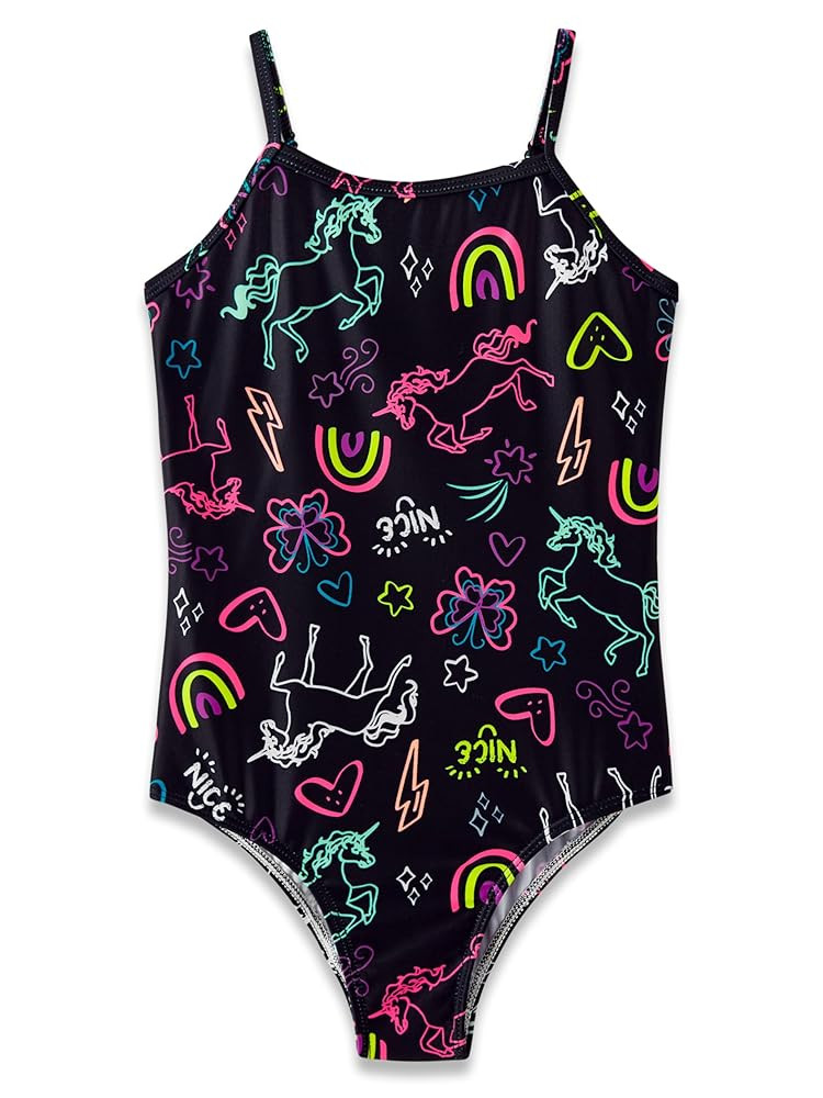 Girls One Piece Swimsuit - Adjustable Strap, Checked Face & Mermaid Print Toddler Ruffle Bathing ... | Amazon (US)