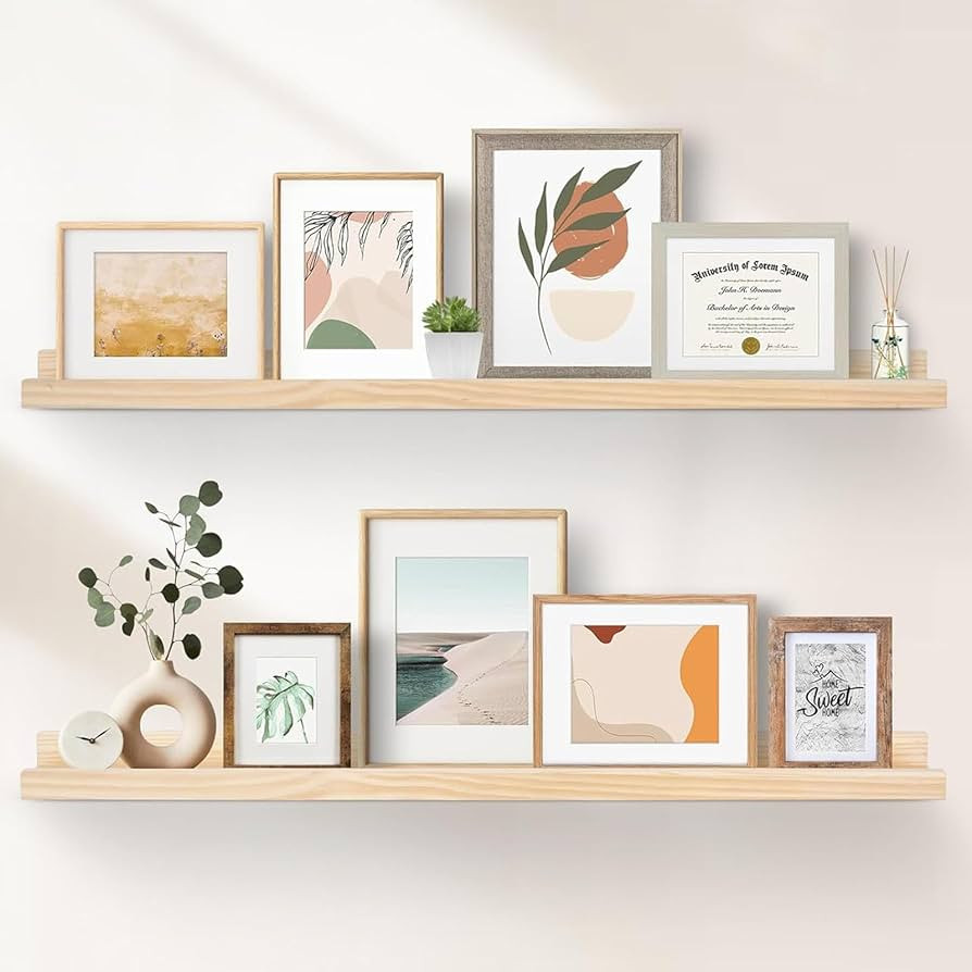 Floating Shelves for Wall, 36 inch Long Floating Shelves for Wall Set of 2, Solid Wood Picture Le... | Amazon (US)