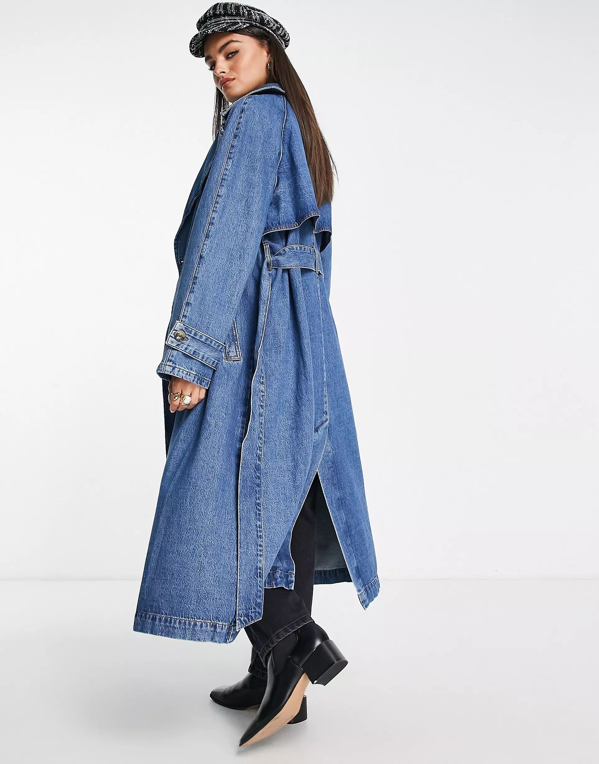 ASOS DESIGN - Trench-coat oversize en jean - Bleu moyen | ASOS (Global)