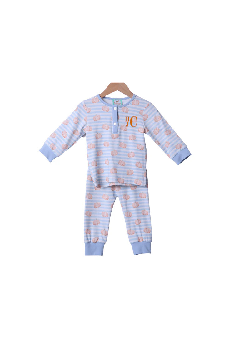 Blue Stripe Pumpkin Pajamas | The Smocked Flamingo