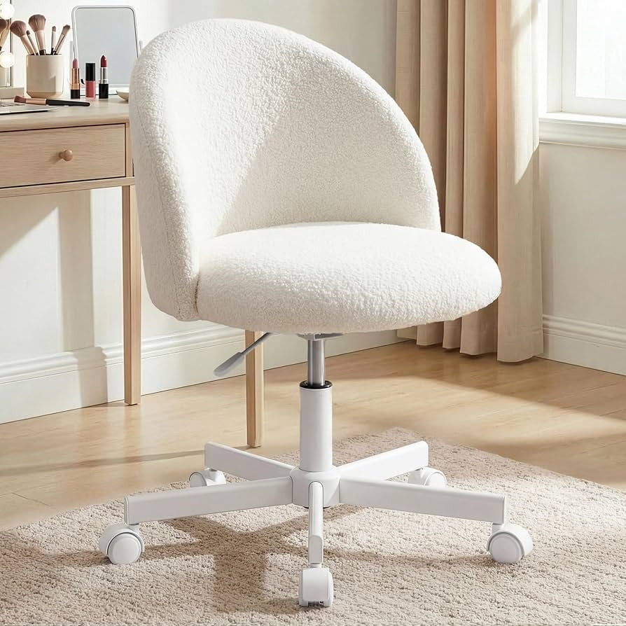 NEO CHAIR Vanity Chair with Wheels, Comfy Adjustable Armless Seat, White | Amazon (US)
