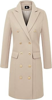 IDEALSANXUN Womens Fall Winter Wool Coats Double Breasted Midi Peacoat Trench Coats | Amazon (US)